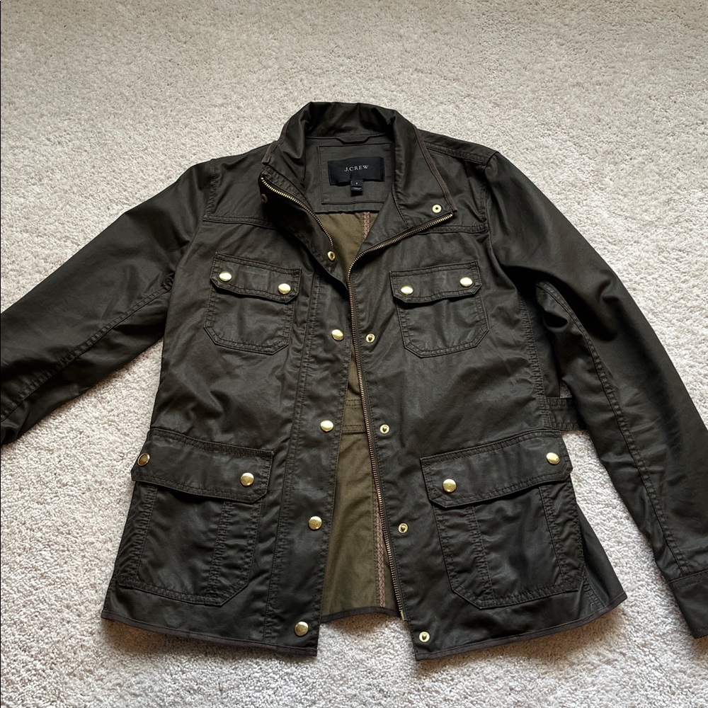 J.Crew Downtown Field Jacket in Olive Green with Gold Snap Buttons